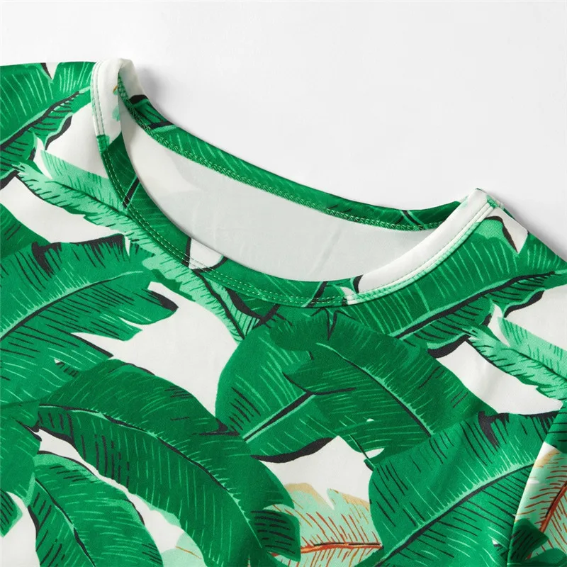 Семейные одинаковые пижамы лето 2019 комплекты одежды с принтом банановых листьев