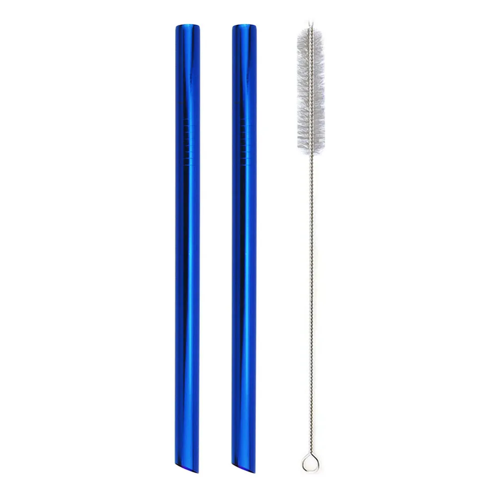 blue 2pc 1/2pc 304 Нержавеющая сталь 12 мм соломинкой многоразовые металлическая соломинка острые верхние пузырь Чай Коктейльные трубочки вечерние с чистящая щетка - Цвет: blue 2pc