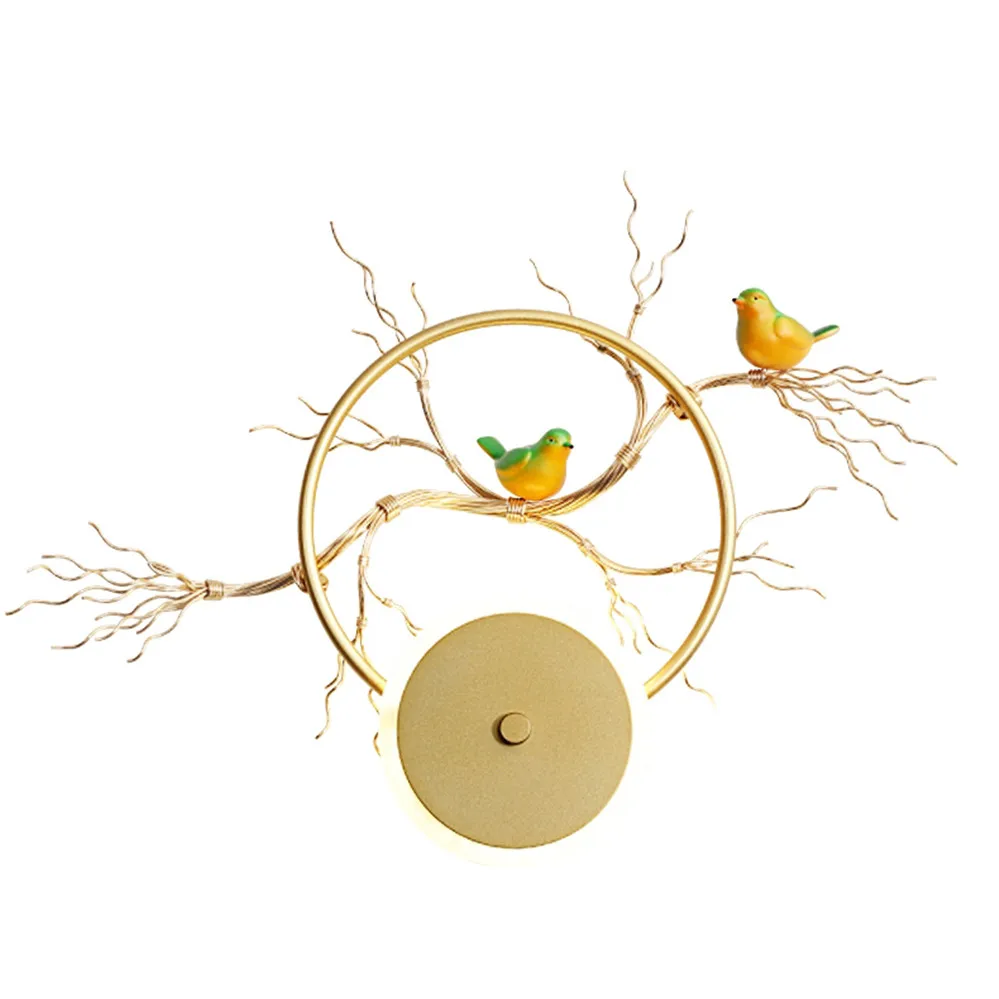 

Nordic Gold Ring Tree Branch Bird Led Wall Lamp Children'S Bedroom Bedside Lamps Corridor Wall Sconce Light