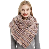 europe and united states autumn and winter new 100 polyester fine grid scarf women soft thick neck shawl fashion