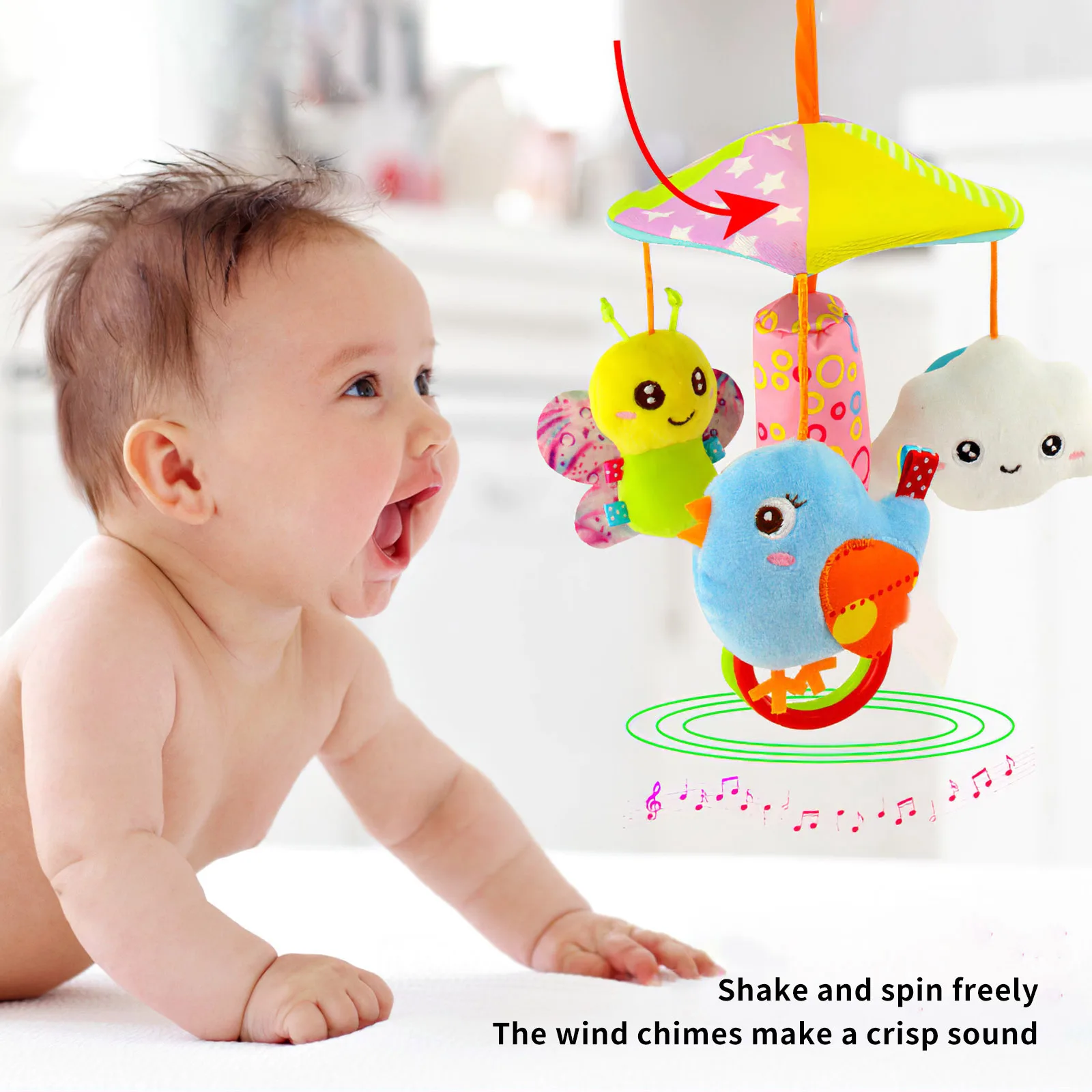 

Baby Stroller Crib Pram Bed Hanging Toy Accessories Musical Rotating Plush Cartoon Cute Appease Soothing Hand-eye Coordination