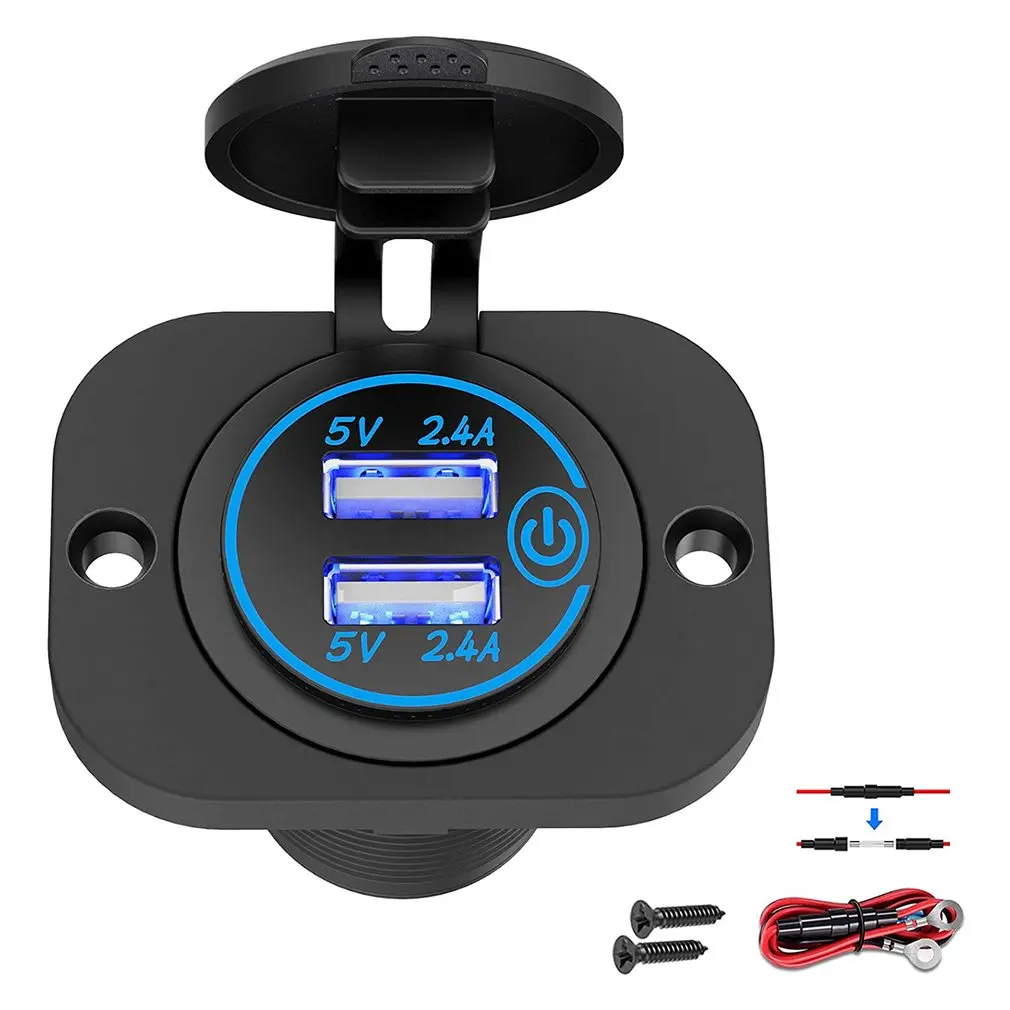 

Dual QC3.0 4.8A USB Car Charger Socket Fast Charging Power Outlet Adapter Touch Switch Waterproof for Motorcycle Truck RV Boat