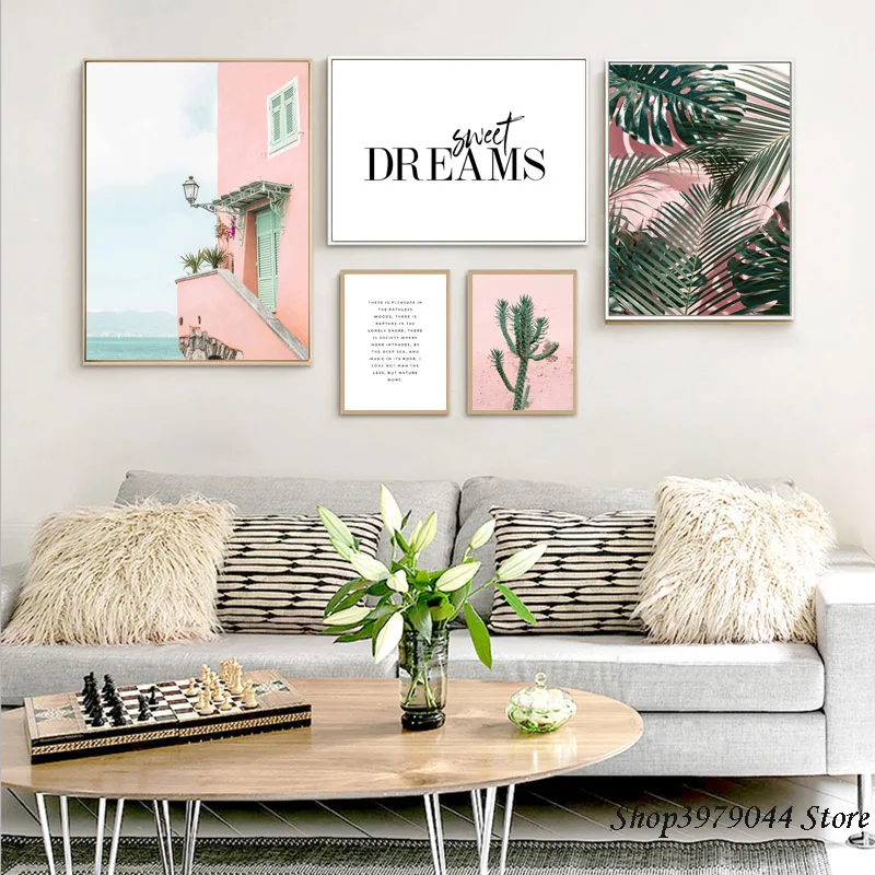 Настенный пейзаж холст листья декор для салона кактус картины гостиной без