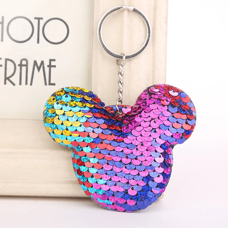 Милый брелок Микки Маус Блестящий помпон с блестками для ключей подарки женщин