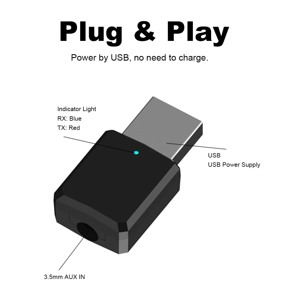 Беспроводной стереоприемник с Bluetooth и адаптером для музыки 3 5 мм выходом USB