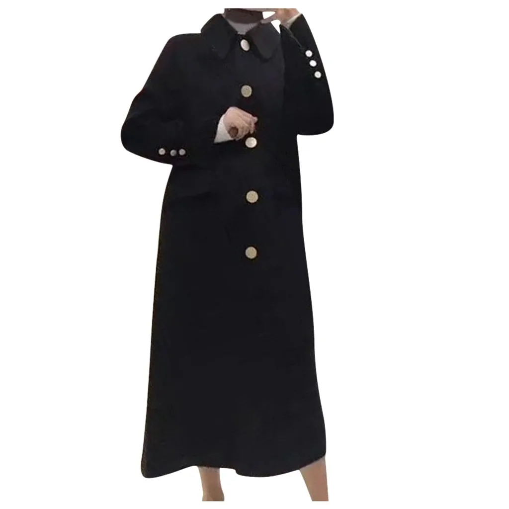 

Women Wool Blend Warm Long Coat Large Size 5XL Female Loose Fit Lapel Woolen Overcoat Autumn Winter Cashmere Outerwear Black