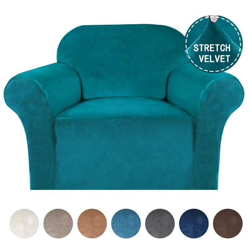 Чехол на 1 диван из бархатной ткани универсальный эластичный угловой L-образной