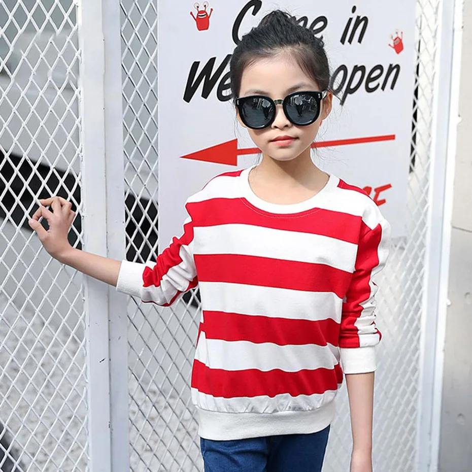 Футболка для девочек футболка в полоску Высококачественная Толстовка детская