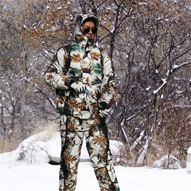 Winter Windproof Waterproof Warm Fleece Suits Outdoor Sniper Hunting Camouflage Jacket Pants Snow Bionic Clothing Ghillie Sets | Спорт и