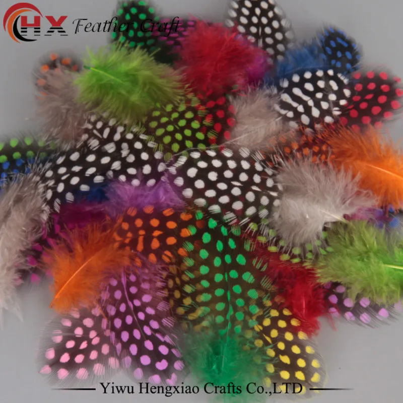 

100pcs 5-10cm Small Guinea Fowl Feathers Real Feathers Spotted Loose Natural Feathers For Crafts With White Polka Dots