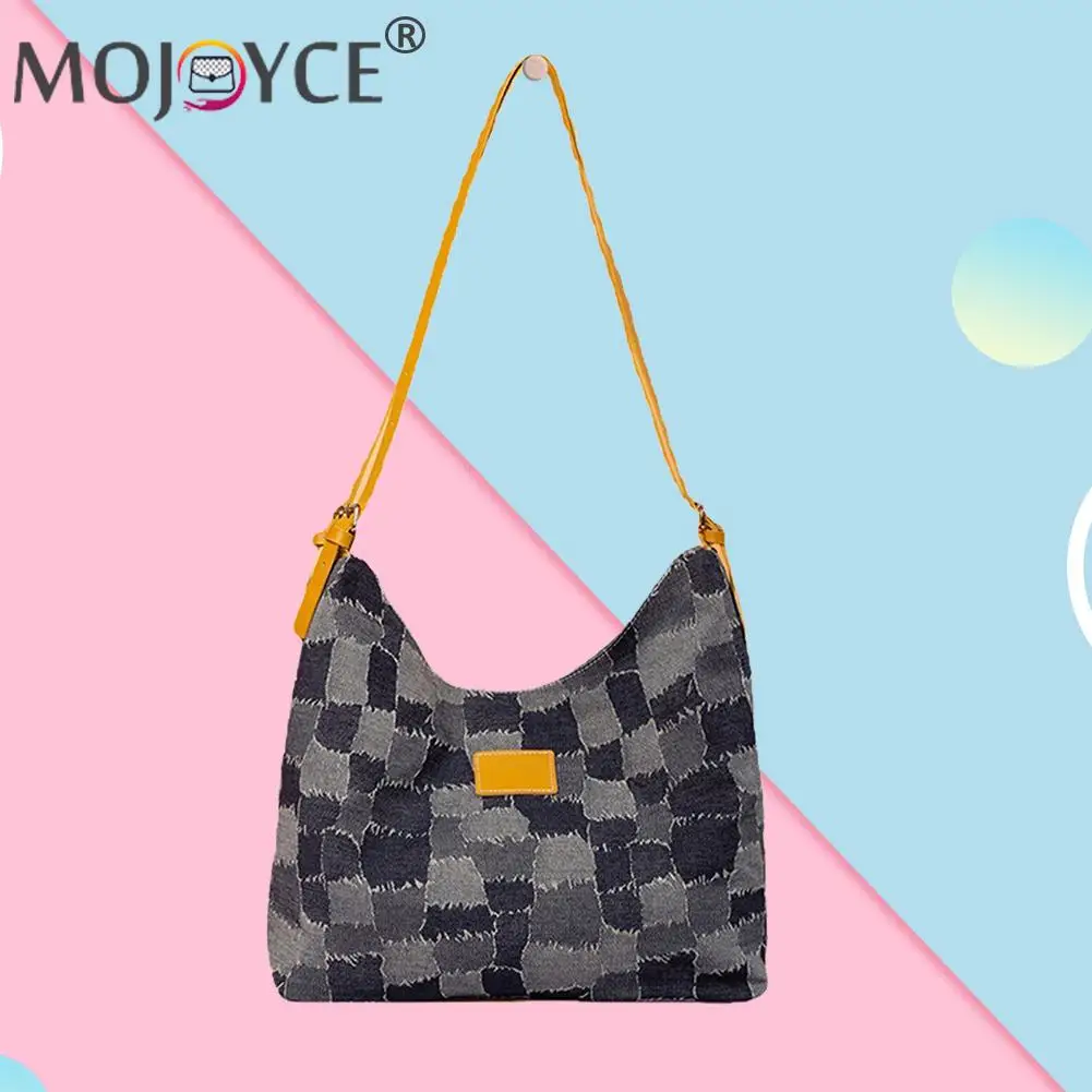 

Винтажная женская сумка на плечо, дизайнерская Водонепроницаемая джинсовая сумка в стиле пэчворк, повседневные вместительные дамские сумо...