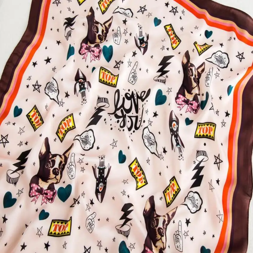 Женский квадратный шарф с мультяшным принтом шейный платок звезд и букв для