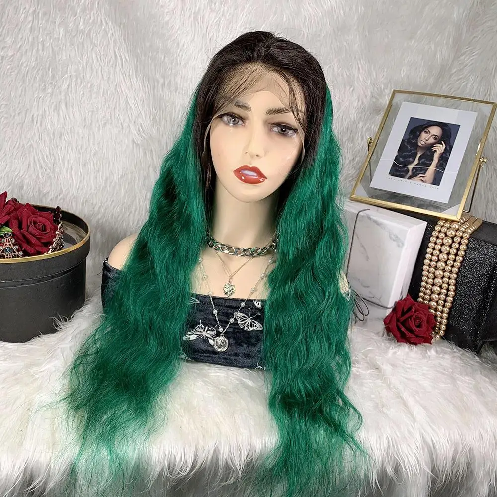 

Green Body Wave Wig Lace Front Human Hair Brazlian Remy Hair Pre Plucked Weave Natural Green Color Lace Frontal Human Hair Wig