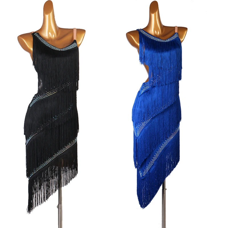 Женское платье для латиноамериканских танцев черное с бахромой и модель 2020 1439 |