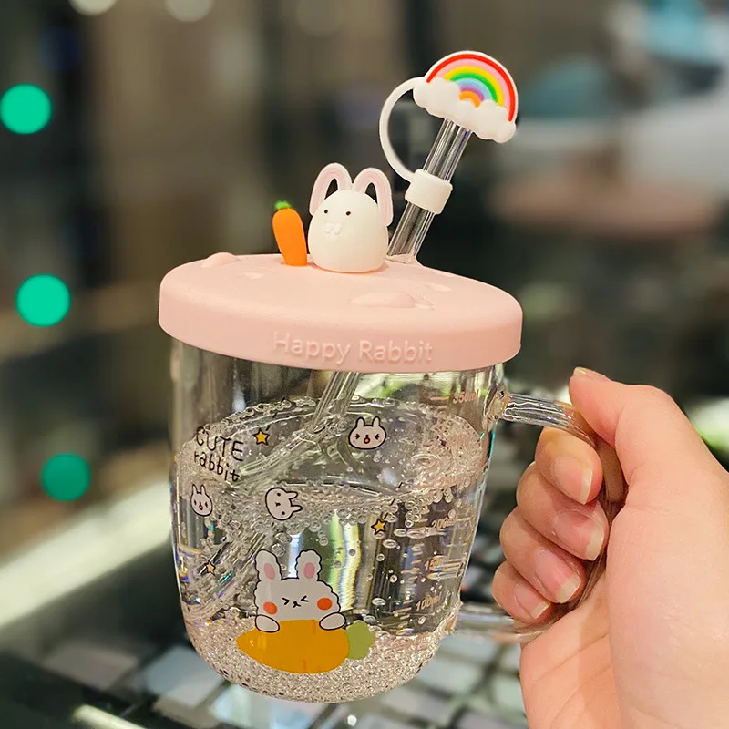 

Высококачественный стакан для воды из боросиликатного стекла INS wind Бытовая Корейская милая девушка в форме сердца с соломенной чашкой кава...