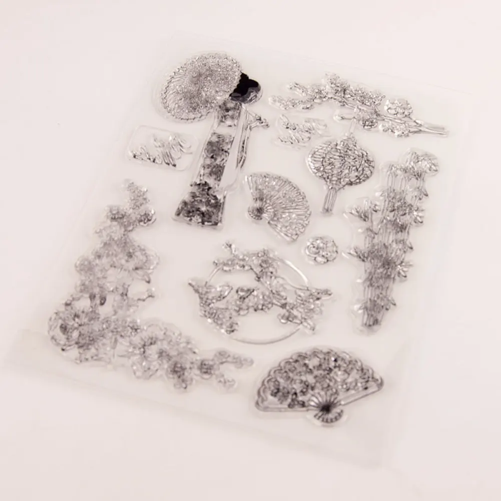Sakura Kimono Fan Transparent Clear Silicone Stamp/Seal for DIY Scrapbooking/photo Album Decorative Stamp Sheets | Дом и сад
