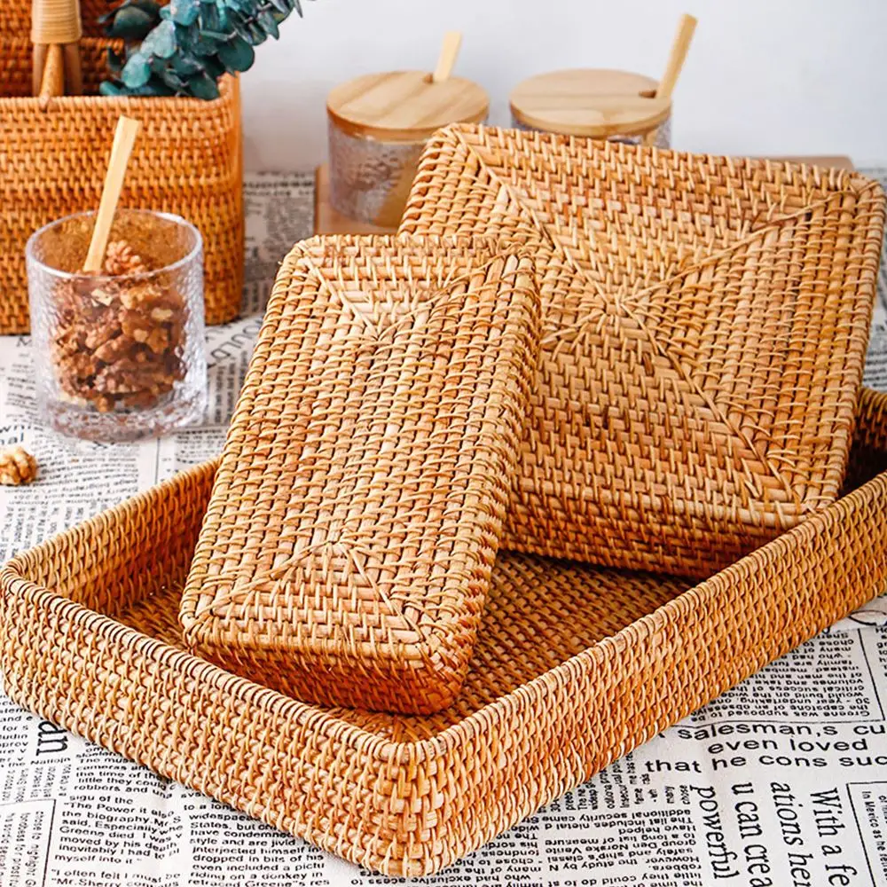 Wicker Baskets Bread Fruit Food Breakfast Display Hand-Woven Storage Basket Rattan Tray For Home Decoration Breadbasket | Дом и сад
