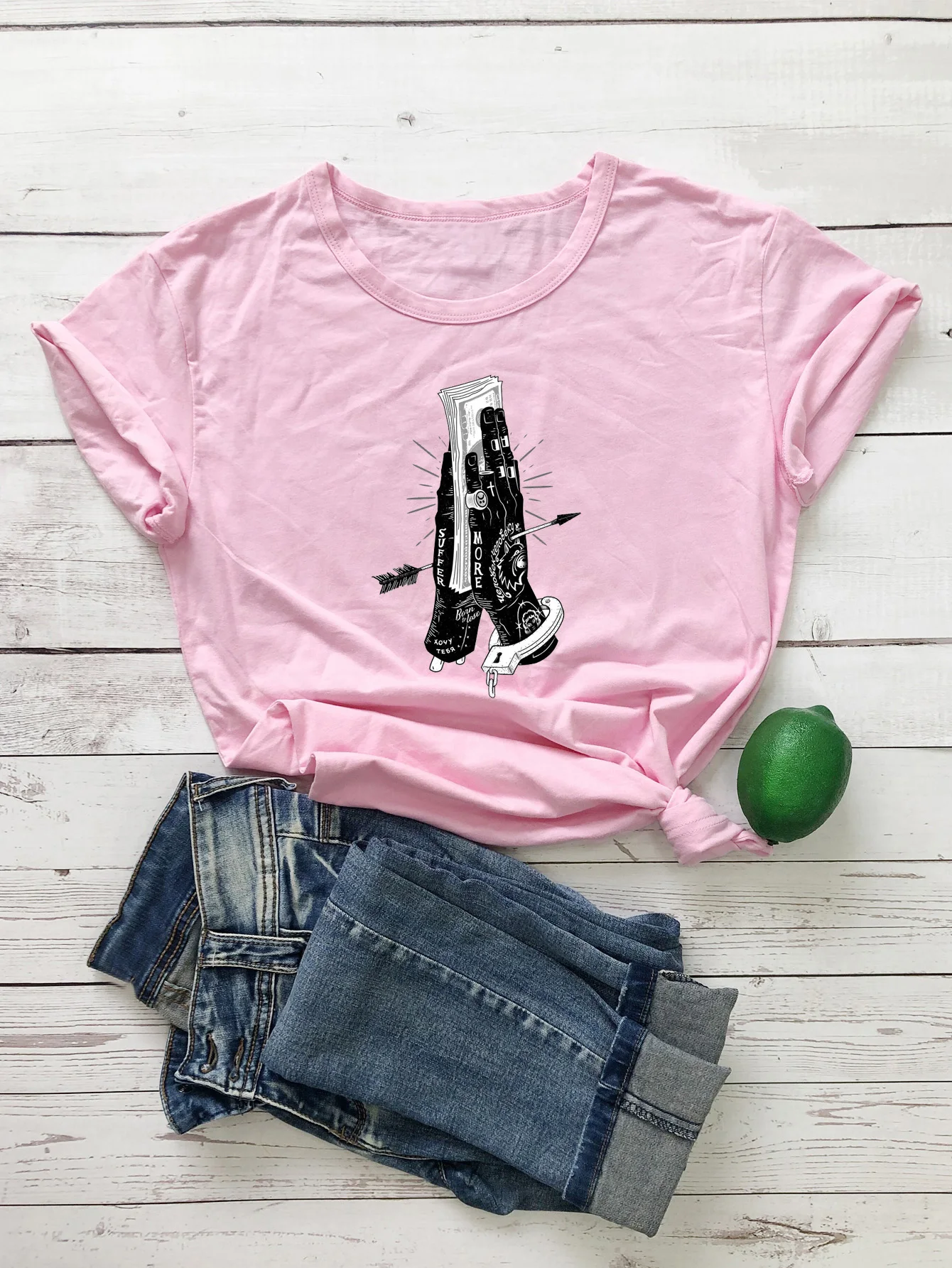 Готическая женская футболка с рисунком из цветных страдающих ведьм руки и деньги