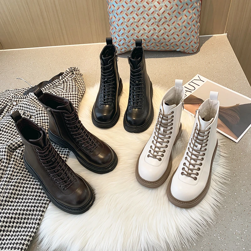 

Женские зимние ботинки в стиле панк, черные ботильоны на платформе, мотоциклетные ботинки, кожаные яркие ботинки на шнуровке, Botas Mujer, 2021