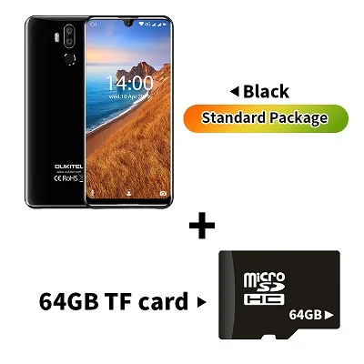 Black N 64GB Card OUKITEL K9 7,1" FHD+ безрамочный экран капли воды Дисплей 6000 мА/ч, Батарея 5 V/6A Quick Charge смартфон 4 Гб 64 Гб 16MP/8MP Face ID мобильного телефона - Цвет: Black N 64GB Card