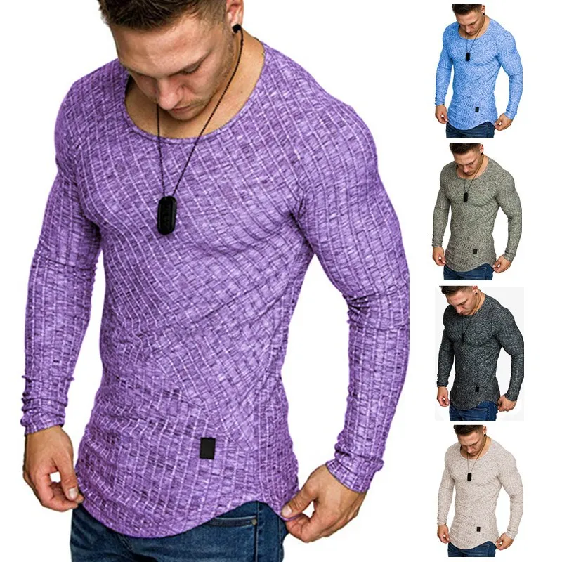 

Men's Long Sleeve Shirt T Shirt Men's Youth Round Neck Twill Arc hem Long Sleeve Shirt Men's Fashion Tops Da1599-T103