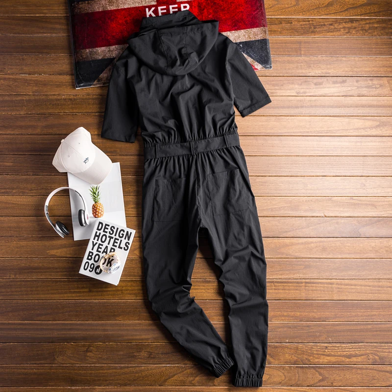 Джинсовый комбинезон мужской с отложным воротником брюки-карго из денима в стиле