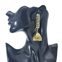 bohemian ethnic vintage indian earrings golden metal broom shape diamond bell tassel turkish earrings gypsy jewelry gift