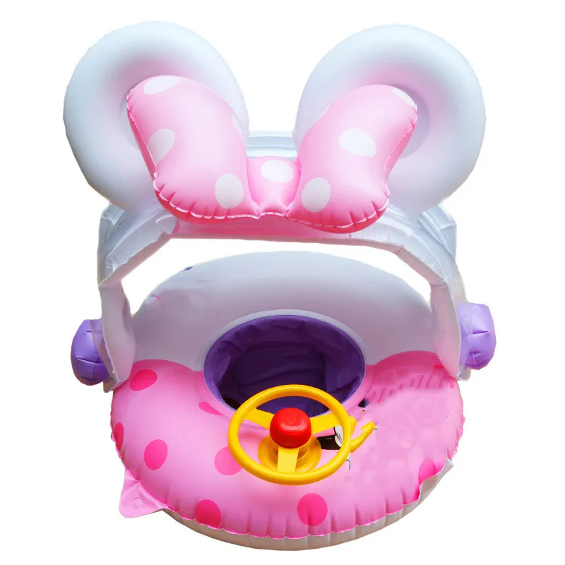 

Inflatable Baby Baby Seat with Toys Cartoon Swimming Ring Sunshade Pool Circle Swimming Pool Swimming Party Float Ring with Suns