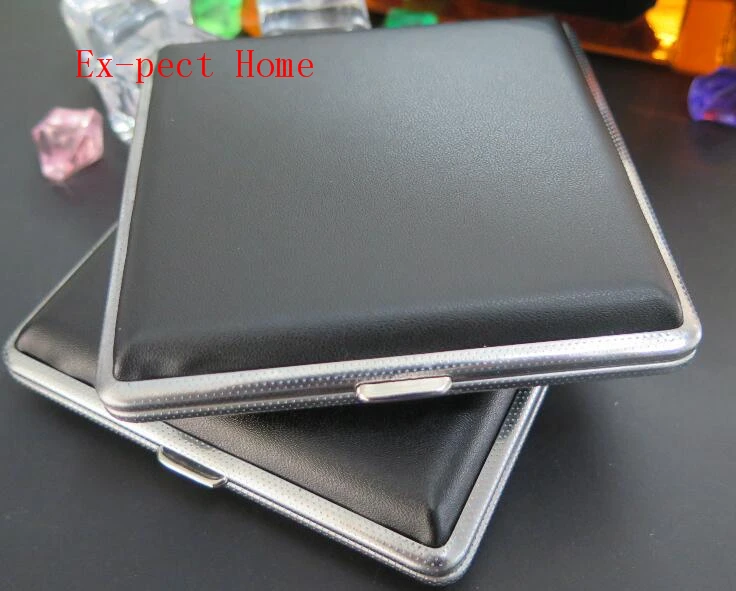 100 шт./лот черный портсигар из искусственной кожи с металлической рамой коробка