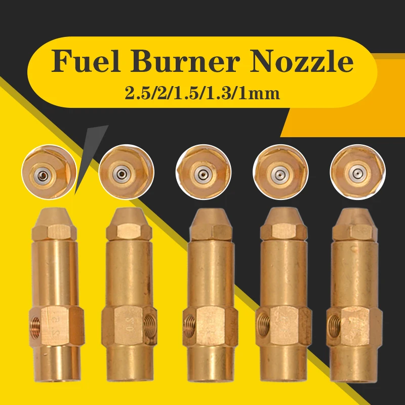 

Brass Diesel Fuel Nozzle 1mm 1.3mm 1.5mm 2mm 2.5mm Heavy Oil Waste Oil Alcohol-based Fuel Burner Nozzle Air Atomizing Nozzle