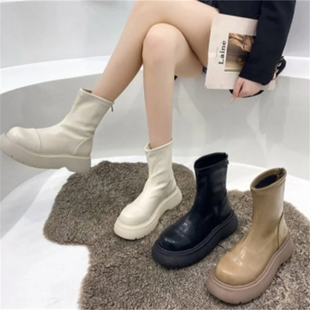 

2021 Autumn Spring Fashion Casual Women Ankle Boots Platform Chunky Heels Bottom Shoes Goth Concise Casual Female Booties