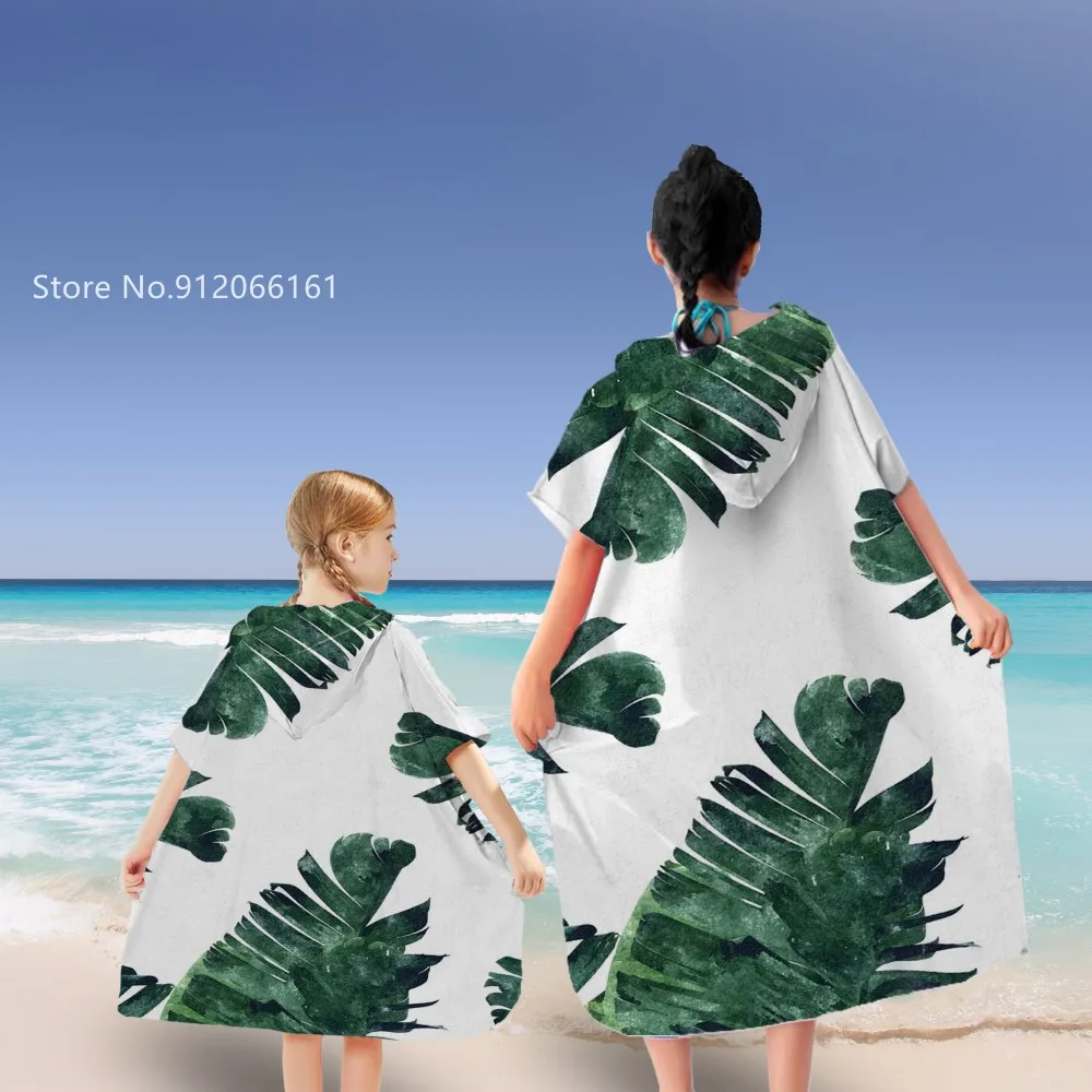 

Leaves Leaf Hooded Beach Towel Green Plants Microfiber Swimming Bath Towel 3D Print For Teen Children Adult Cloak Beach Mat