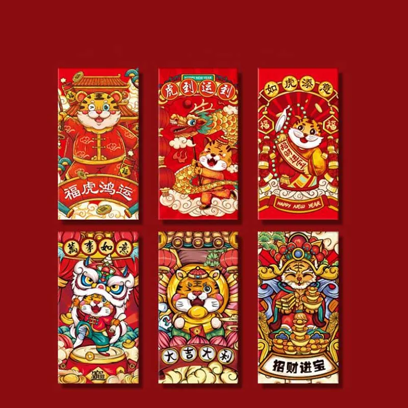 

6pcs Chinese New Year Red Envelope Red Packet for Lucky Money 2022 Year Of The Tigers Traditional Zodiac Hongbao