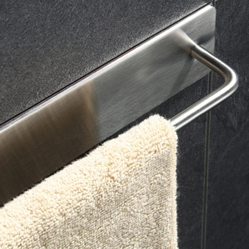 

Brushed Nickel Towel Bar Holder with Hook Hanger, No Drill Self Adhesive Hand Towel Bar Holder, Modern Bathroom Kitchen 304 Stai