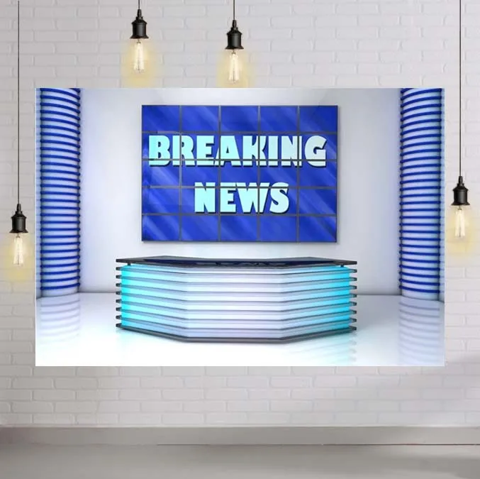 

Breaking News Backdrop Broadcasting Room Backdrops for Photography Interior Stage Show Vinyl Photo Background