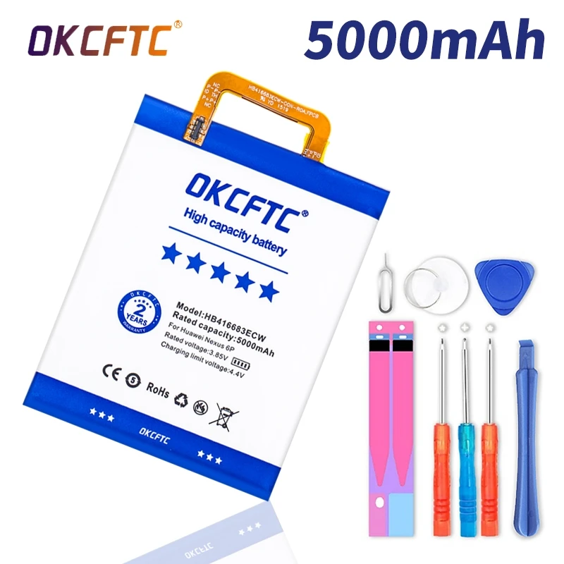 

OKCFTC Original battery HB416683ECW Rechargeable Li-ion phone battery For Huawei Nexus 6P H1511 H1512 5000mAh+Free Tools