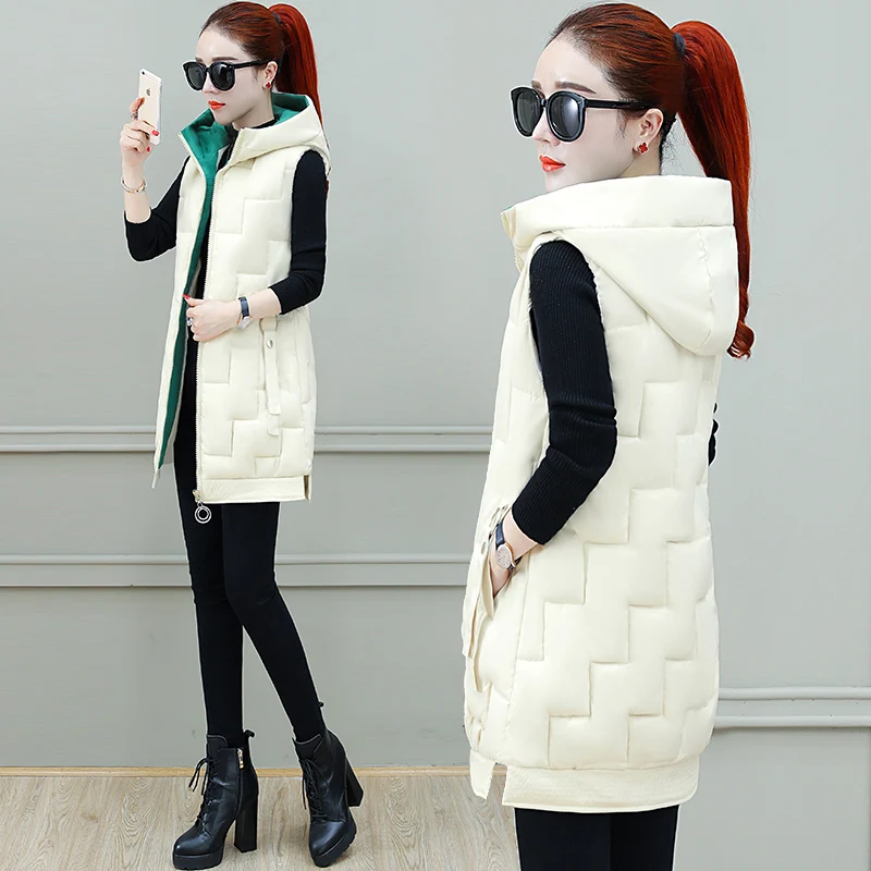 Женский хлопковый жилет на молнии с капюшоном Длинный безрукавка|Жилеты и