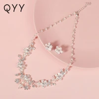 qyy fashion flower bridal jewelry sets silver color rhinestone wedding necklace and earrings set for women accessories gifts