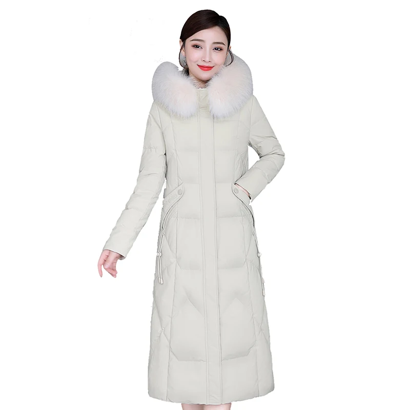 2020 зимние Для женщин куртка пуховик на утином пуху длинная ультра светильник