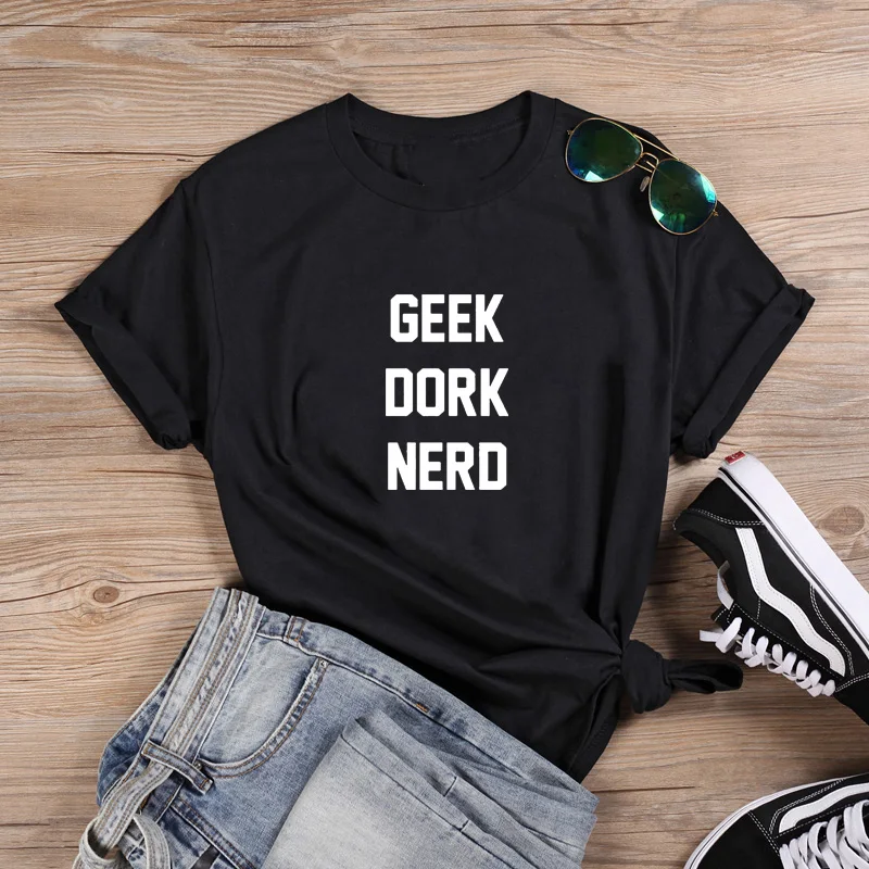 

Забавная футболка Geek Dork Nerd, Женская хлопковая летняя футболка с коротким рукавом, женская футболка с круглым вырезом, Женская Повседневная футболка, женские топы