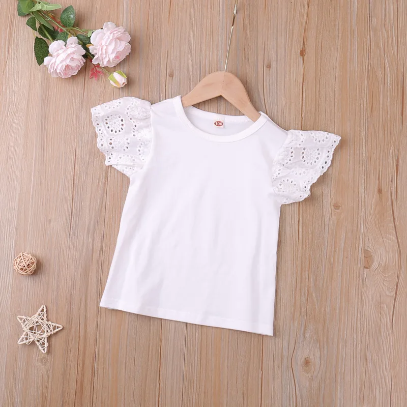 Girls Summer Clothing Set Casual Flying Sleeve Tops+Overall 2Pcs Outfits Sweet Girls Birthday Party Clothes For 2 3 4 5 6 Years