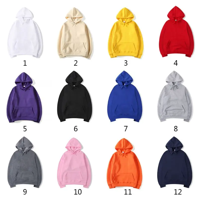 Мужские и женские толстовки с капюшоном пуловер на подкладке однотонный