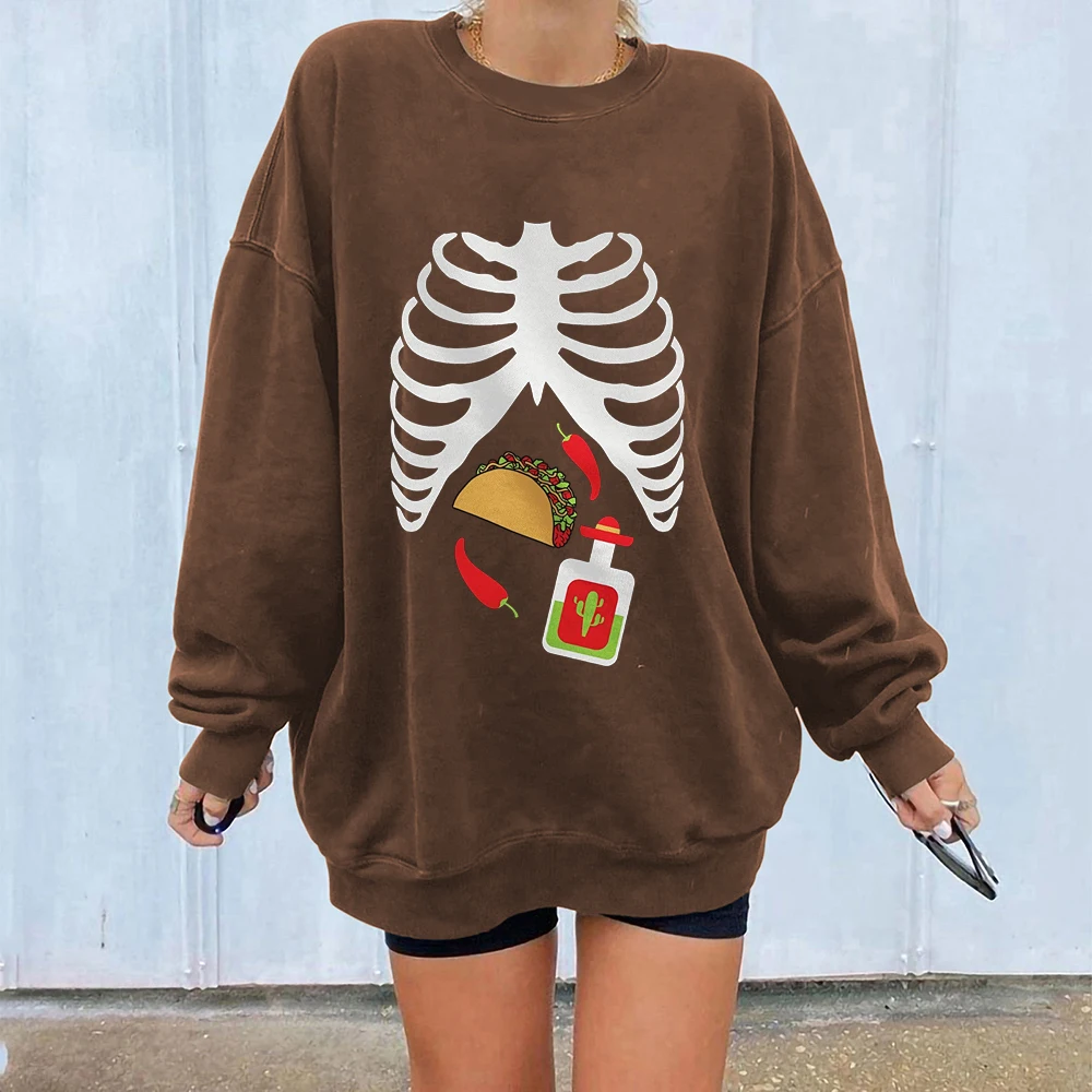 Повседневный Свободный свитшот в стиле ретро с рисунком черепа рентгеновского