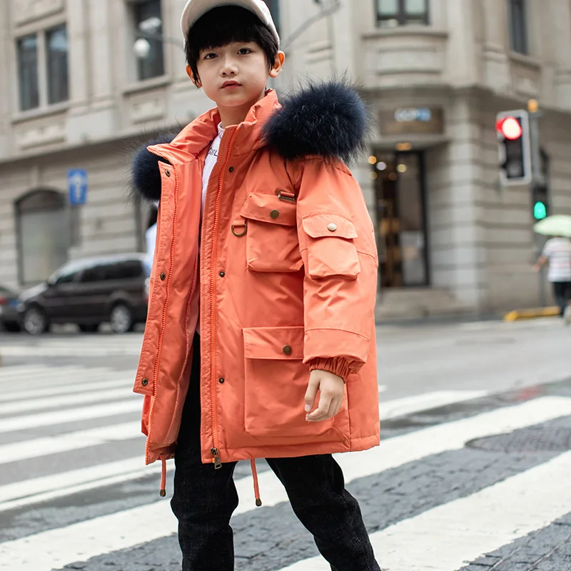 

Russia winter children Overalls Duck Down Jackets for boys clothes Parka real fur Kids Thicker Warm Outerwear clothing snowsuit
