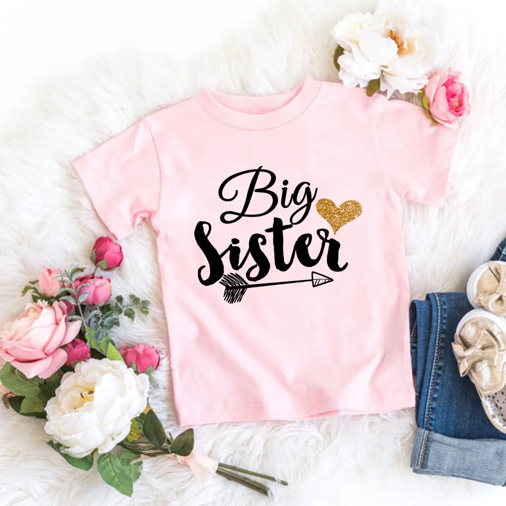 Promoted To Big Sisters Family Tshirt Sister Again Finally Girls Anouncement Tee Shirt Pink Cute Tops | Детская одежда и обувь