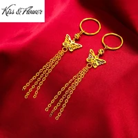 kissflower er33 fine jewelry wholesale fashion woman birthday wedding gift butterfly tassel exquisite 24kt gold drop earings