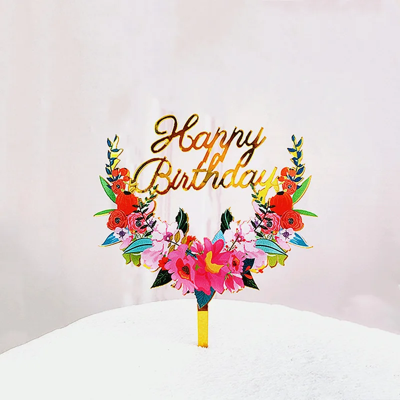 Акриловый топпер для торта на день рождения с черным золотым растением чашка