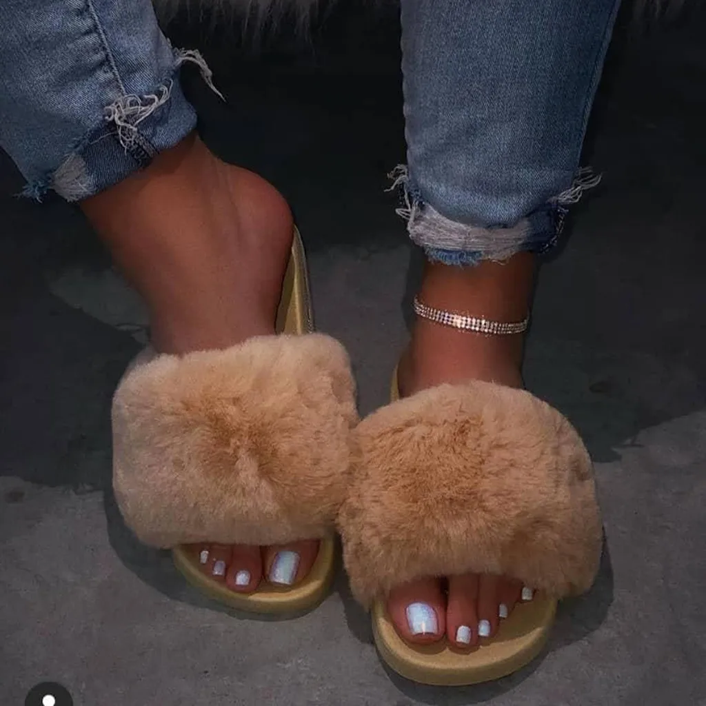 Женские меховые тапочки милые розовые пушистые домашние шлепанцы женские мягкие