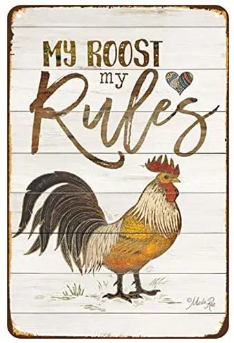 

Оловянная табличка My Roost My Rules с курицей, металлическая настенная табличка, внешняя фотография, ретро, винтажная роспись, размер 20x30 см