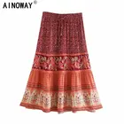 Винтажная шикарная модная женская юбка в стиле хиппи, Пляжная богемная фиолетовая юбка с цветочным принтом, трапециевидная юбка с высокой эластичной талией в стиле бохо, женские макси-юбки